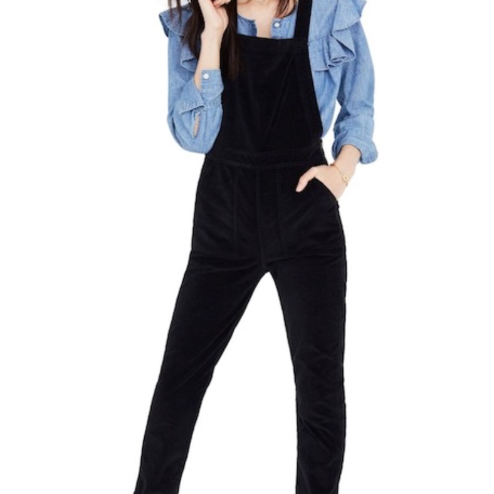 Madewell Black Velvet Skinny Overalls